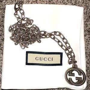 GUCCI GG INTERLOCKING G AGED 925 STERLING Silver PENDANT Necklace